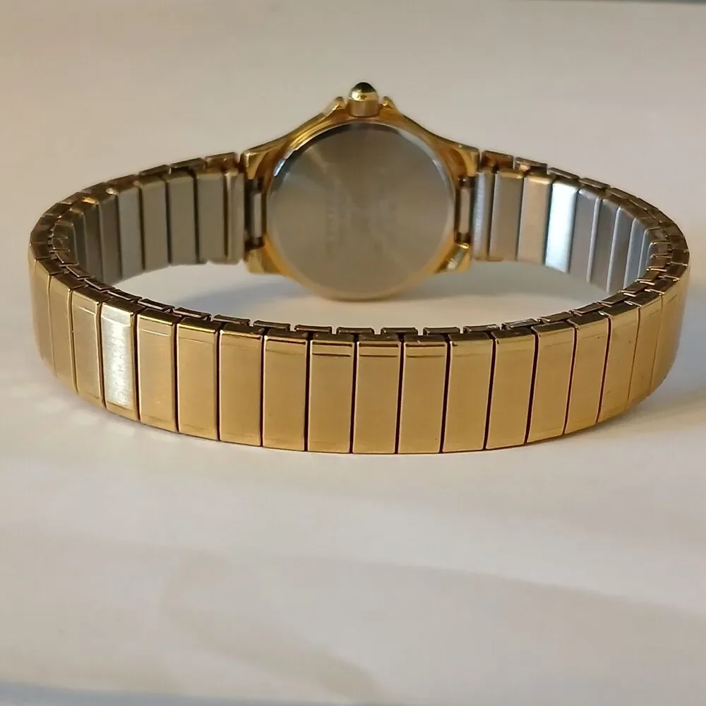 VTG 90s Andre Rivalle Diamond Women's Gold Tone Stretch Band Quartz Watch 22mm